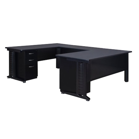 Fusion Fusion U-Desks with Storage, 102 D X 29 H, 66 W X Wood, Metal, Grey MUD663048GY